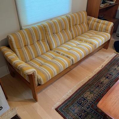 HofD Yellow, White and Blue Teak and Upholstered Sofa 78
