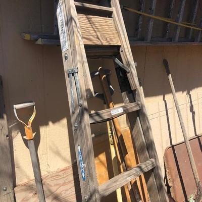 Wood ladder and yard items 