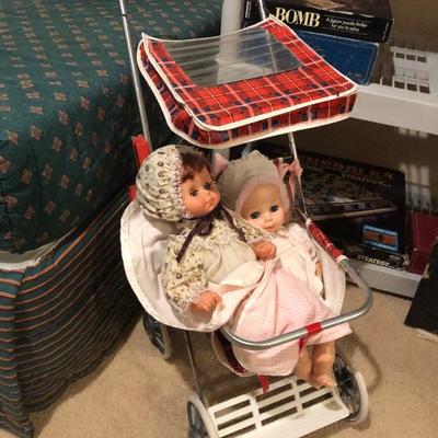 Vintage dolls and stroller 