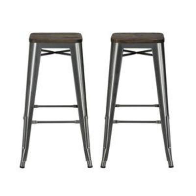 DHP Fusion Metal Backless 30 Bar Stool with Wood Seat, Distressed Metal Finish for Industrial Appeal, Set of two, Antique Gun Metal