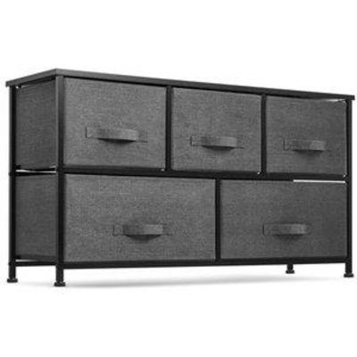 Wide 5 Drawer Dresser Storage Tower - Sturdy Steel Frame, Wood Top, Easy Pull Fabric Bins - Organizer Unit for Bedroom, Hallway,...