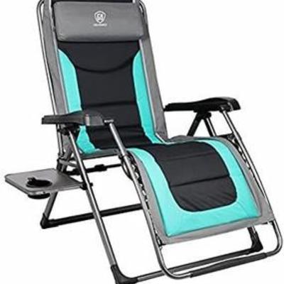 #EVER ADVANCED Oversize XL Zero Gravity Recliner Padded Patio Lounger Chair with Adjustable Headrest Support 350lbs, Green
