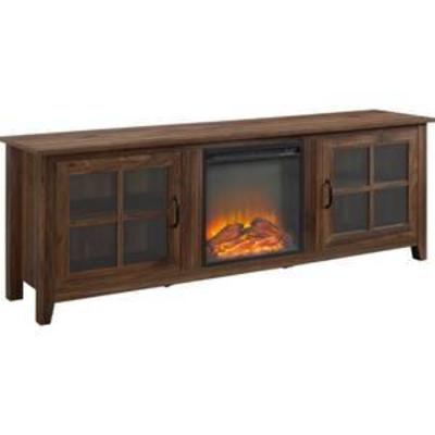 70 Farmhouse Wood Fireplace TV Stand with Glass Doors - Dark Walnut