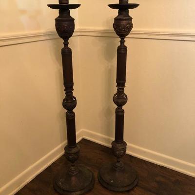 Beautiful pair of Vintage Tall Casket Vigil Candlesticks