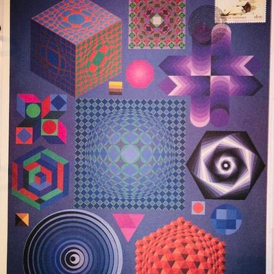 1985, Artist, Victor Vasarely, Signed.  World Federation of United Nations Assoc. 8.5 x 11
