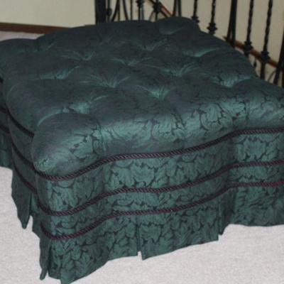 Custom Green Brocade Upholstered Button Tufted Ottoman