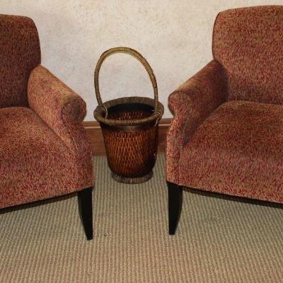 Southwestern Furniture Co. Ted Chenille  Custom Game Chairs (2 of 4 shown).  Also Pictures: Tall 27â€ Cane and Hemp Basket 14â€H)