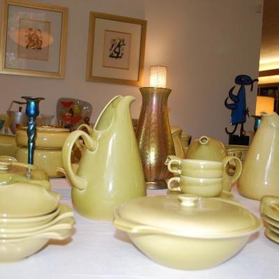 Large collection of Russel Wright Chartreuse Curry pottery