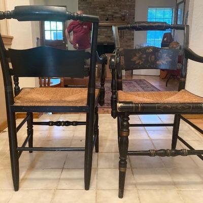 Pair of Hitchcock chairs with rush seats