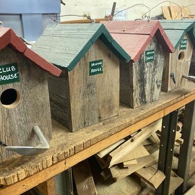 Golf-themed birdhouses, handcrafted on the estate