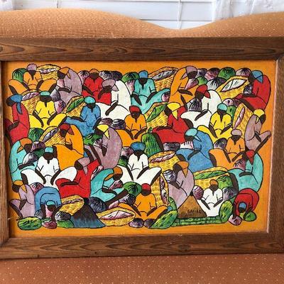 PR1016 https://www.ebay.com/itm/114314506786 PR1016: Primitive African Acrylic On Canvas by Emile Wood Framed Local Pickup Auction...