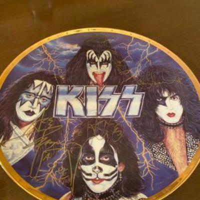 Limited edition Kiss signed plate by all 4 original band members
