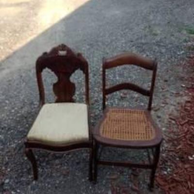 2 vintage chairs one has wicker bottom other needs seat attached