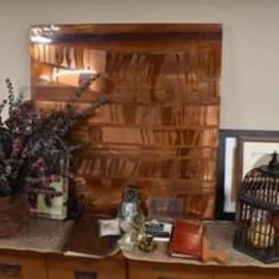 Large Lot of Decor, Assorted Greenery, Copper Colored Wlal Hanging -See Photos