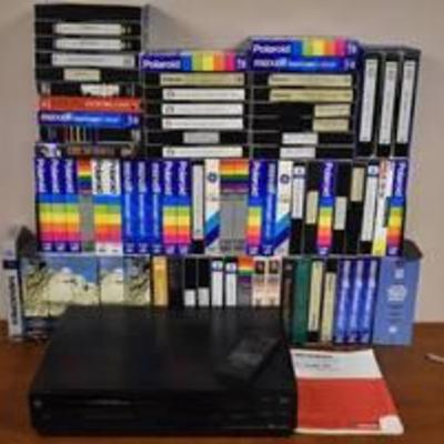 Large VHS Tape Lot w. Mitsubishi VCR Deck