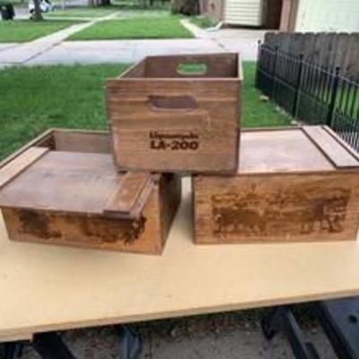 Lot of 3 Wooden Crates - 2 w. Sliding Lids