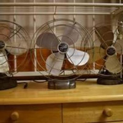 Lot of 3 Vintage Fans -All work, but one has a missing switch knob