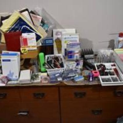 Large Lot of Office Supplies, Paper, Post It Notes, Desk Organizers, Fasteners & More