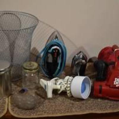 Dirt Devil Vacuum, Irons, Clip On Lamp, Wastepaper Basket & More