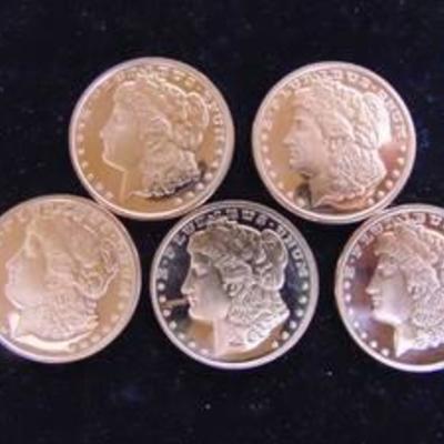 5 - 1 oz. .999 Copper Coins - With Morgan Design