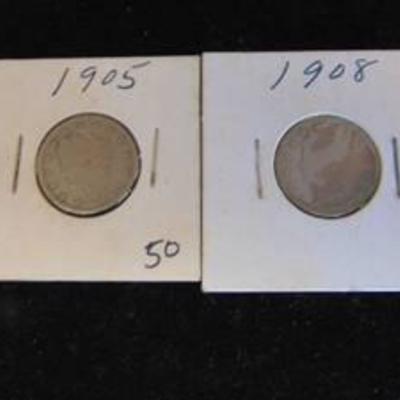 1905 and 1908 V Nickel