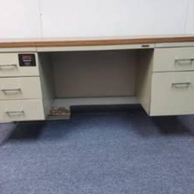 Metal 5 Drawer Desk with Wood Top