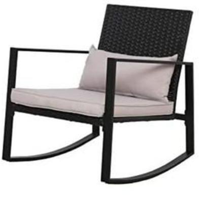 AmazonBasics 3-Piece Patio Bistro Rocking Chair Set with Tempered Glass Side Table and Cushions, Black