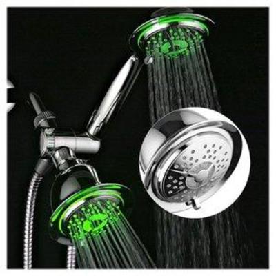 DreamSpa All Chrome 3-way LED Shower Head Combo with Air Jet LED Turbo Pressure-Boost Nozzle Technology. Color of LED lights changes...