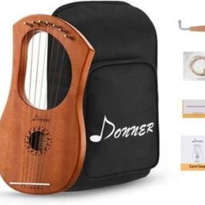 Donner DLH-001 Lyre Harp Mahogany, 7 Metal String Bone saddle