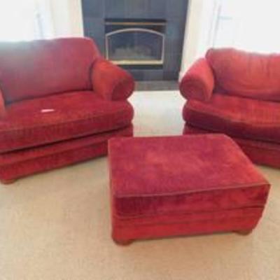 Two Extra Wide Easy Chairs & Ottoman