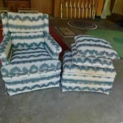 Upholtered Easy Chair & Matching Ottoman