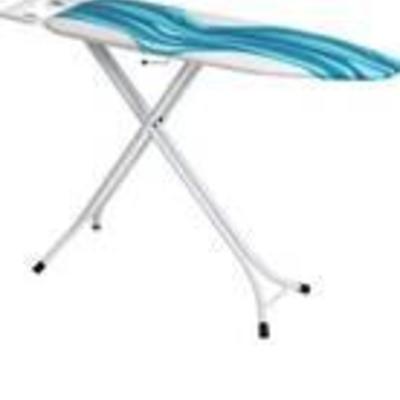 Mabel Home Ironing Board, Adjustable Height, Deluxe, 4-Leg + Extra Cover, Blue & White Patterned