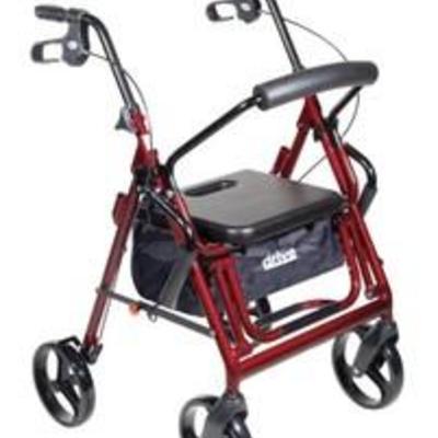 Drive Medical Duet Transport Wheelchair Rollator Walker, Burgundy (not fully inspected out of box)