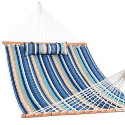 Lazy Daze Hammocks Quilted Fabric with Pillow for Two Person Double Size Spreader Bar Heavy Duty Stylish, Beaches Stripe