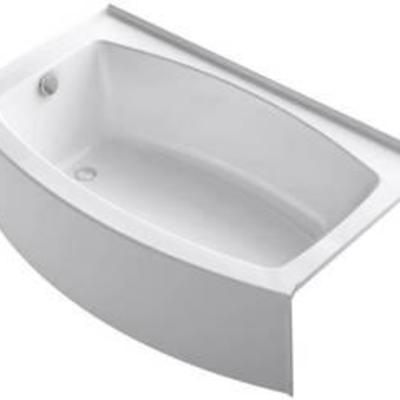 Kohler Expanse Bath Tub 60 L x 30 W Acrylic Soaking for Three Wall Alcove, White