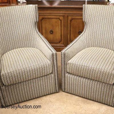 Lot: 439 - GREAT pair of QUALITY upholstered tacked designer

GREAT pair of QUALITY upholstered tacked designer decorator chairs