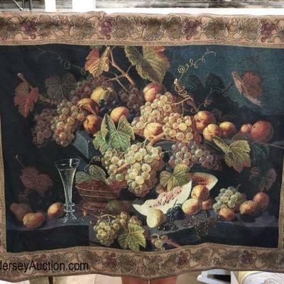 Lot: 664 - Decorative tapestry style wall art with grapes and

Decorative tapestry style wall art with grapes and fruit with decorative...