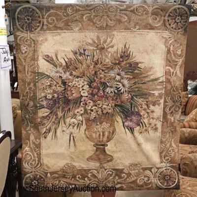 Lot: 663 - Decorative tapestry style wall art with urns with

Decorative tapestry style wall art with urns with flowers signed Fine Art...