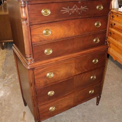 Lot: 693 - VINTAGE mahogany fluted leg chest on chest with

VINTAGE mahogany fluted leg chest on chest with carving
