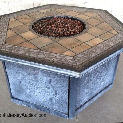 Lot: 476 - QUALITY fancy cast aluminum tile topo octagon fire

QUALITY fancy cast aluminum tile topo octagon fire pit with propane and...