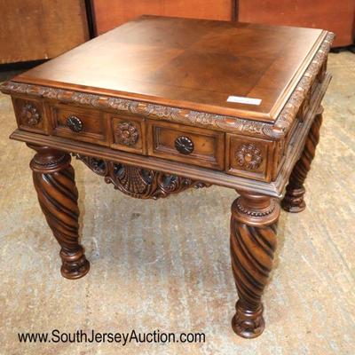 Lot: 634 - Traditional style carved and fancy 1 drawer

Traditional style carved and fancy 1 drawer mahogany lamp table
