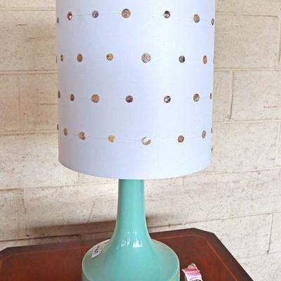 Lot: 451 - Modern design decorator seafoam blue metal base

Modern design decorator seafoam blue metal base lamp with Mother of Pearl...