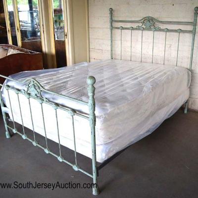 Lot: 462 - Antique style iron decorator queen bed with like

Antique style iron decorator queen bed with like new mattress
