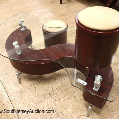 Lot: 638 - COOL Ultra modern mahogany and glass 3 piece

COOL Ultra modern mahogany and glass 3 piece tambour door coffee table with 2...