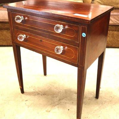 Lot: 446 - Antique mahogany inlaid taper leg 2 drawer night

Antique mahogany inlaid taper leg 2 drawer night stand
