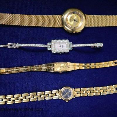 Lot: 515 - Lot 4 ladies watches including Timex electric mesh

Group lot of 4 ladies watches including gold tone Timex electric mesh band...