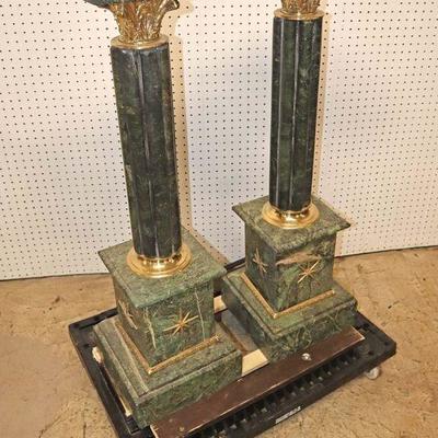 Lot: 717 - PAIR of marble French style pedestals with bronze

PAIR of marble French style pedestals with bronze corbels and other applied...