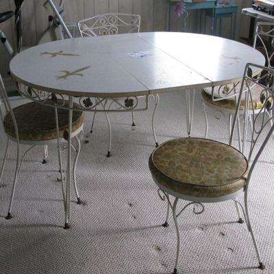 WHITE IRON TABLE WITH LEAF AND 4 CHAIRS                                    BUY IT NOW $ 85.00