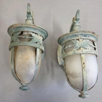 1085	PAIR OF PORCH LAMPS, GLASS MISSING ON BOTH, APPROXIMATELY 13 IN HIGH X 6 1/2 IN WIDE
