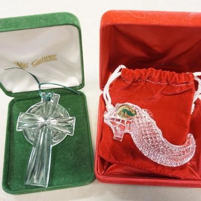 1047	2 PC LOT WATERFORD SEAHORSE & GALWAY CRYSTAL CROSS
